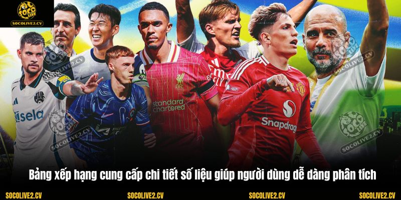 Bảng xếp hạng cung cấp chi tiết số liệu giúp người dùng dễ dàng phân tích